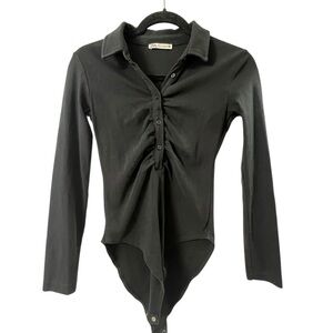 Zara Black Long Sleeve Ruched Collared Button Bodysuit- Size S